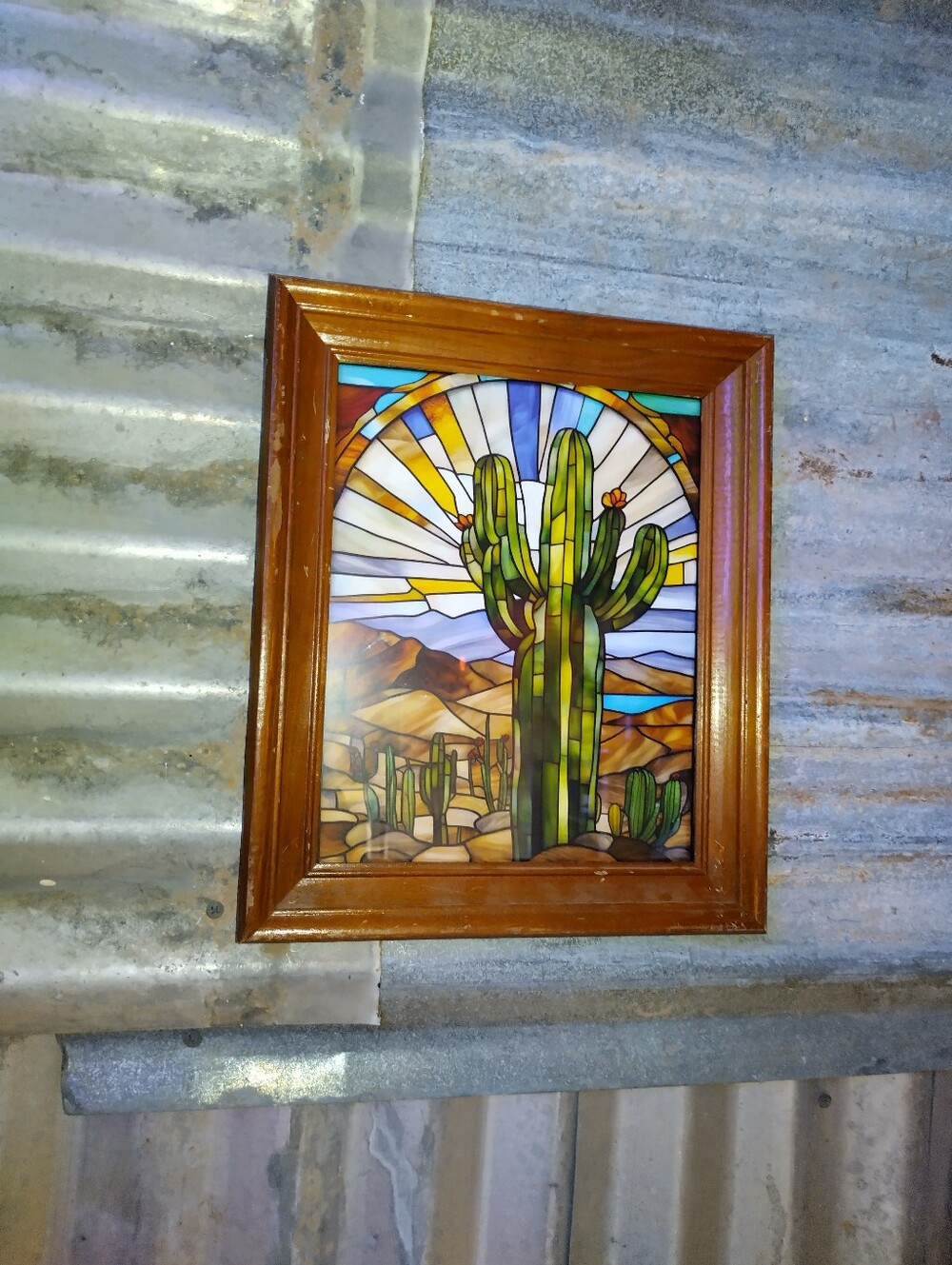 Saguaro Cactus Sonoran Desert Stained Glass Style Framed Art Print